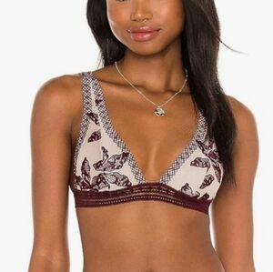 Free People Intimately Allia Bordeaux Combo Medium Lace Mesh Triangle Bralette